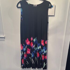 Frank Lyman Design Black Tank Top Dress with Colorful Floral Pattern Size 12